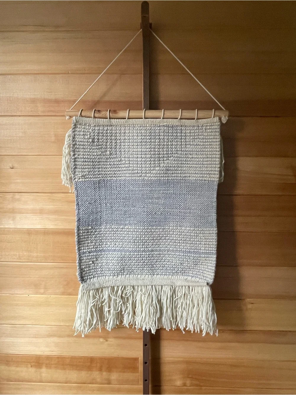Handwoven Cream & Blue Boho Wall Hanging Macramé Tapestry